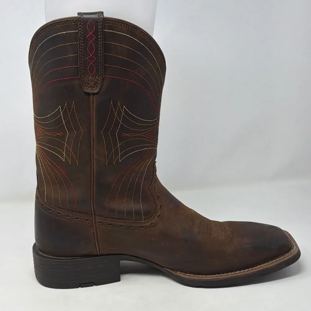 Ariat Sport Western Cowboy Boots Brown Leather Square Toe Men’s 10.5D 10010963
